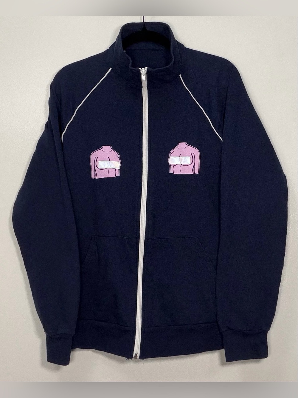 Mens Navy Zip-Up Jacket with Pink Graphic